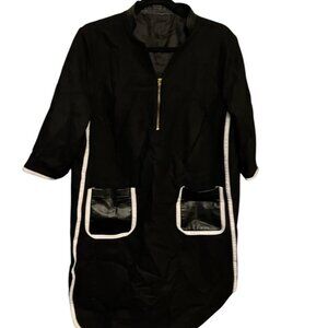 Black Wool Dress With Leather Pockets